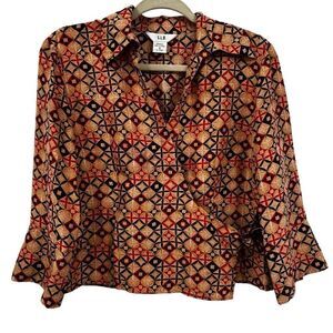 S.L.B. 100% Silk Wrap Blouse‎ Brown/Tan/Orange Size 10